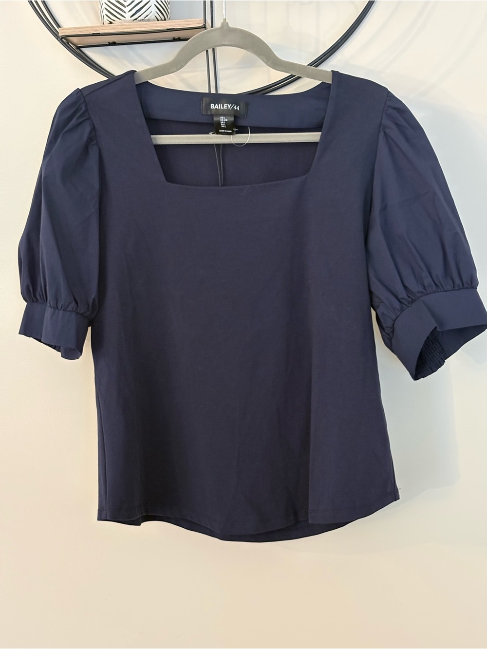 Bailey 44 Navy Square-Neck Puff Sleeve Blouse